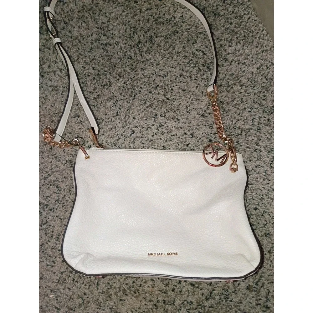 Michael Kors Large Leather Gold Chain Hobo Shoulder Bag, Optic White